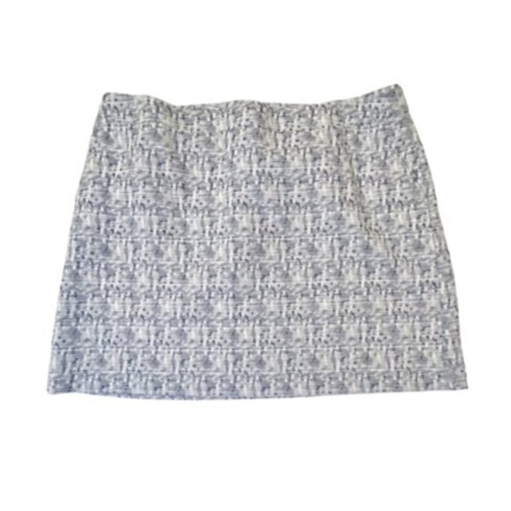 NWT LOFT MINI SKIRT‎ Woven SZ 18 Zip Career Pencil Lined WHITE GRAYBLUE Pockets
